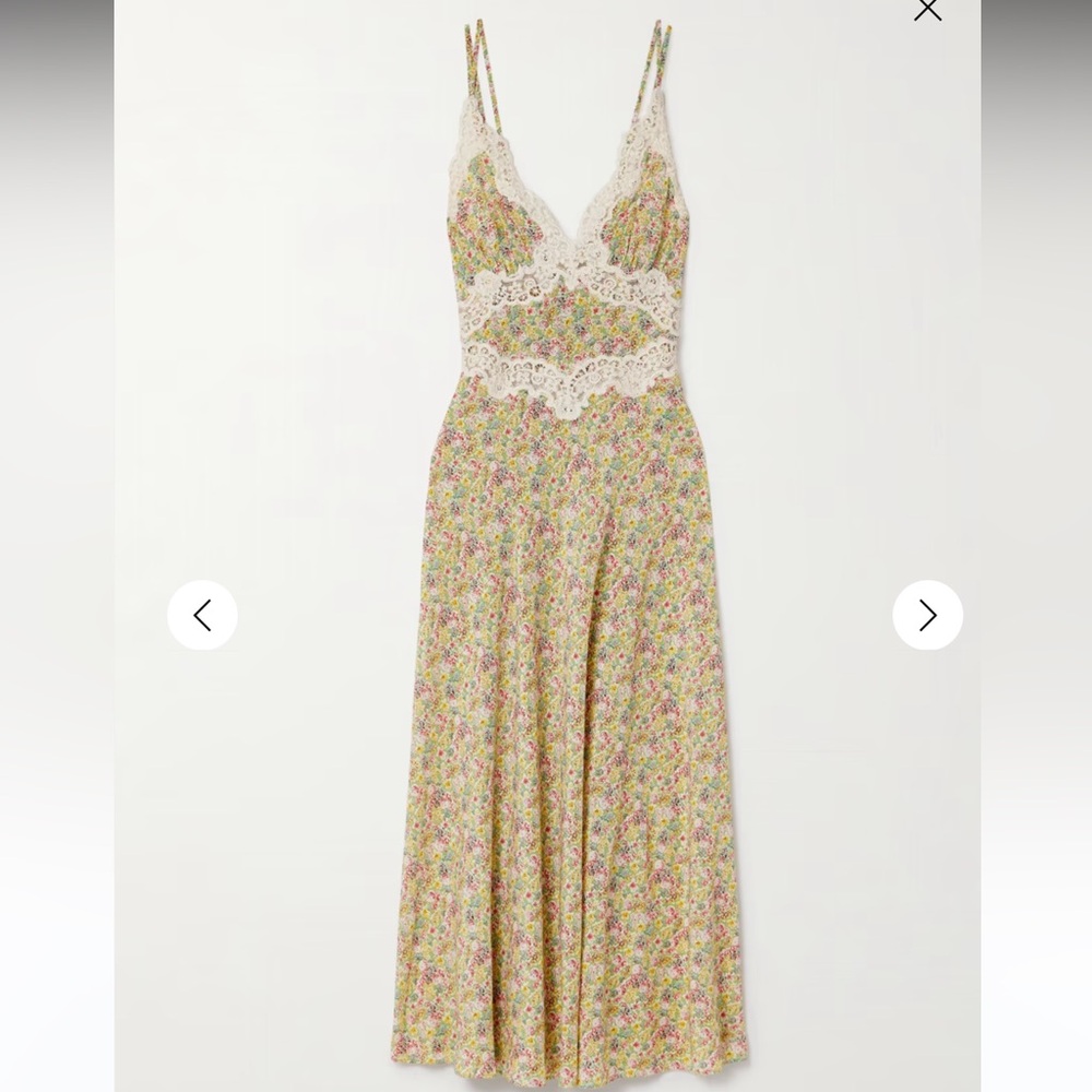 DÔEN Venus corded lace-trimmed floral-print silk-crepe midi dress
